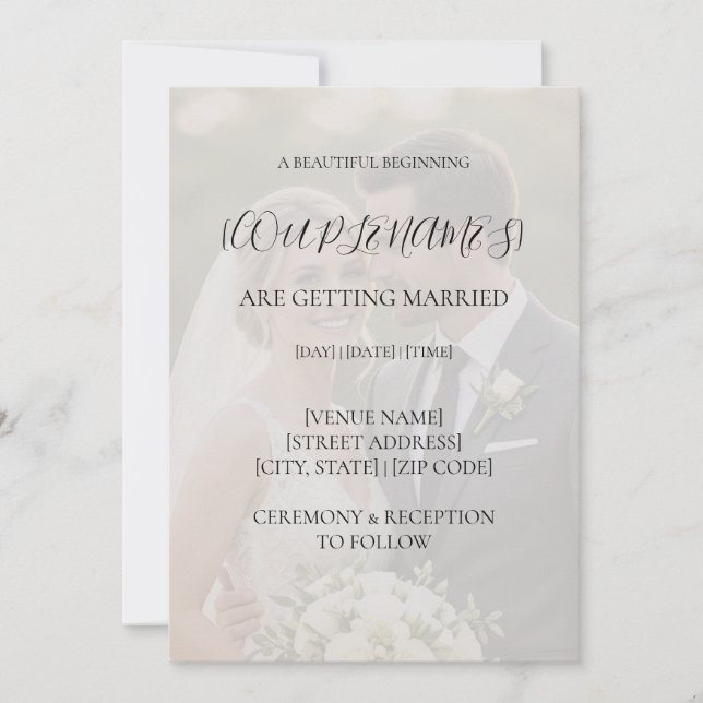 Faire-part de mariage avec photo en surimpression  (Devant)