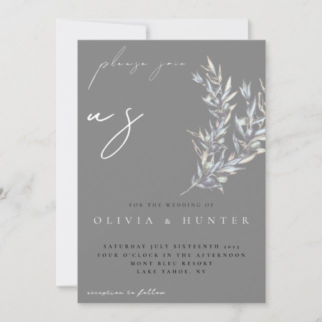 Faire-part de mariage avec photo et branche d'oliv (Devant)