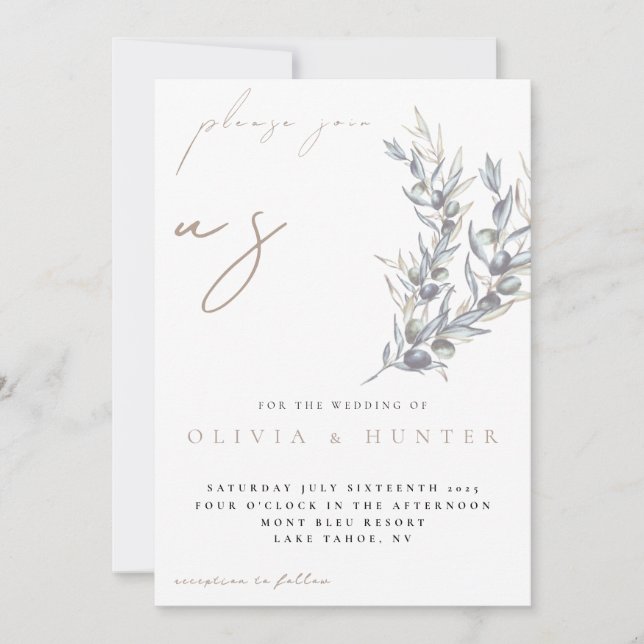 Faire-part de mariage avec photo et branche d'oliv (Devant)