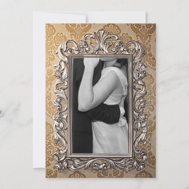 Faire-part de mariage avec photo et cadre or éléga (Devant)