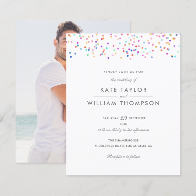 Faire-part de mariage avec photo et confettis arc- (Devant / Derrière)