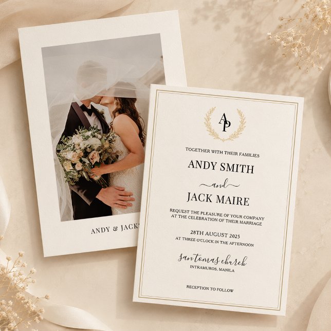 Faire-Part de Mariage avec Photo et Monogramme Bor (Créateur téléchargé)