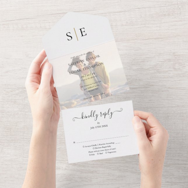 Faire-Part de Mariage avec Photo et Monogramme Or  (Déchirure)