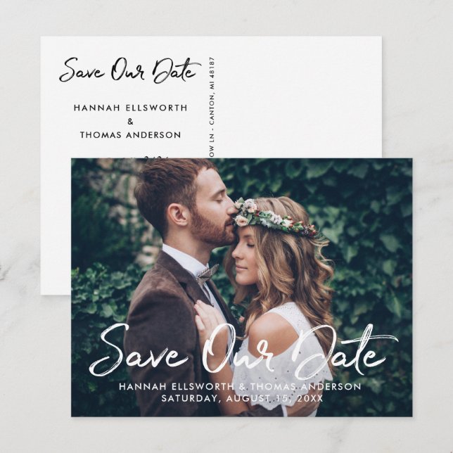 Faire-part de mariage avec photo intégrale en écri (Devant / Derrière)