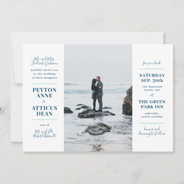 Faire-part de mariage avec photo moderne en bleu m (Devant)