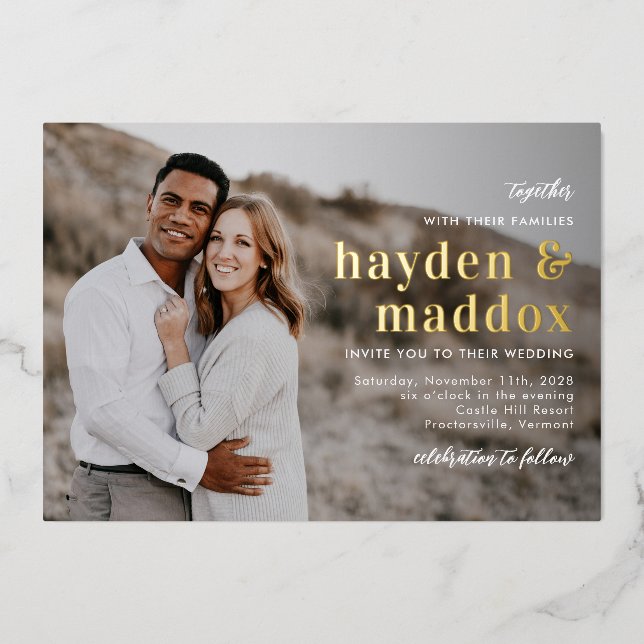 Faire-part de mariage avec photo sous vrai feuille (Recto)