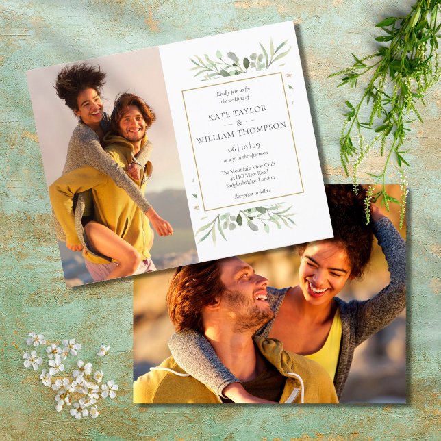 Faire-part de mariage avec photos de feuillage ver (Créateur téléchargé)
