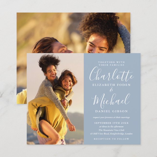 Faire-part de mariage avec photos de style poussié (Devant / Derrière)