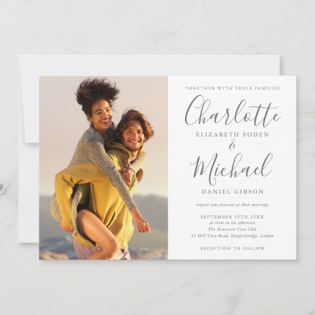 Faire-part de mariage avec photos et écriture élég (Devant)