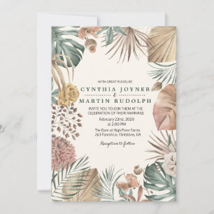 Faire-part de mariage avec plante florale boho