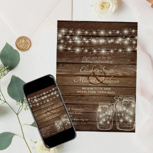 Faire-part de mariage avec pots Mason rustiques et