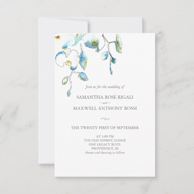 Faire-part de mariage avec QR Code Blue Flowers (Devant)