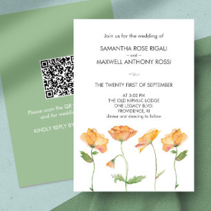 Faire-part de mariage avec QR Code Orange Fleurs