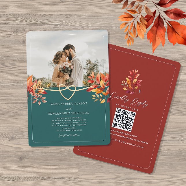 Faire-part de mariage avec QR Code photo d'automne (Créateur téléchargé)