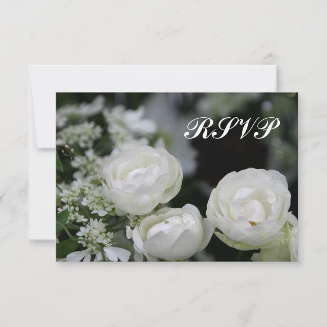Faire-part de mariage avec roses blanches et RSVP (Devant)