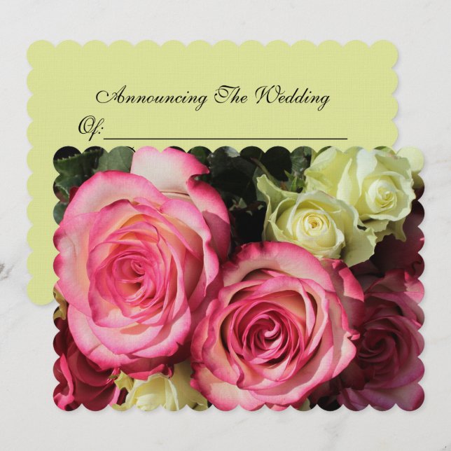 Faire-part de mariage Avec Roses Rose-Jaune (Devant / Derrière)