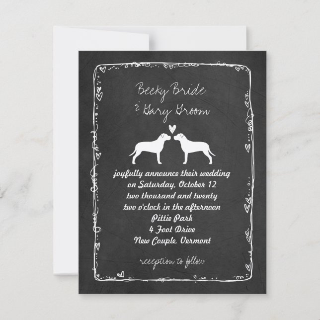 Faire-part de mariage avec silhouettes de Pit Bull (Devant)