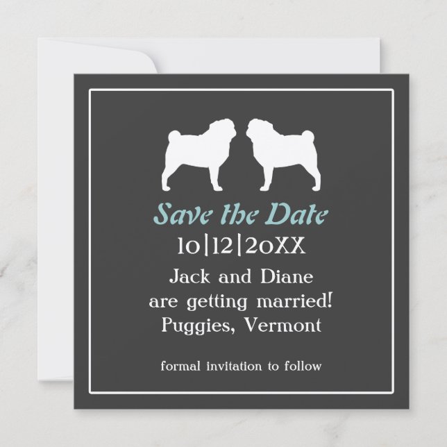 Faire-part de mariage avec silhouettes de Pug pour (Devant)