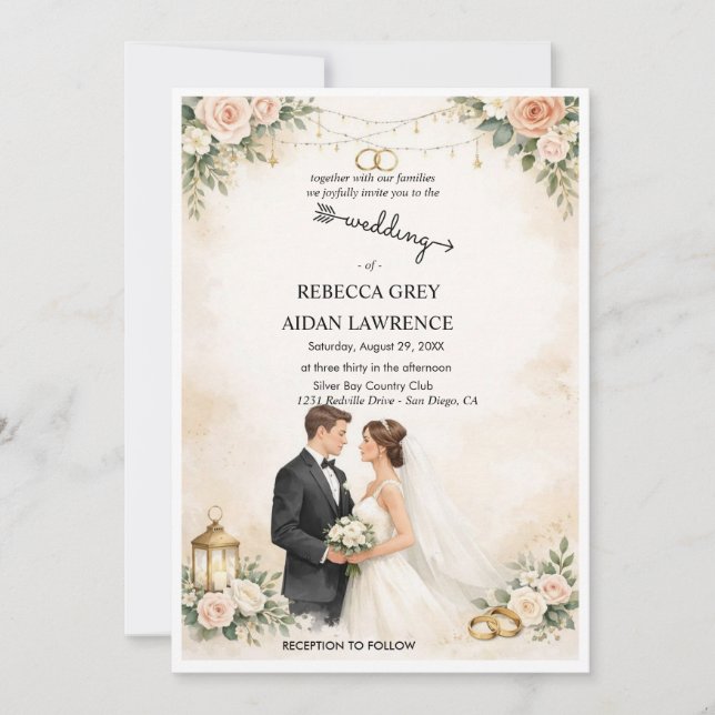 Faire-part de mariage avec superposition simple no (Devant)