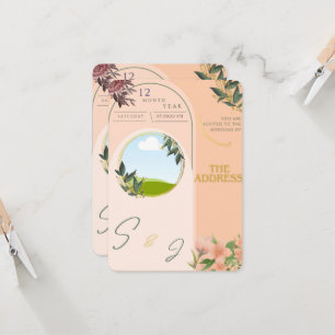 Faire-part de mariage avec tampon d'arche florale