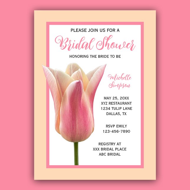 Faire-part de mariage Baby Shower Tulipe rose (Créateur téléchargé)