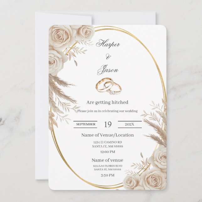 Faire-part de mariage bague ovale Boho (Devant)