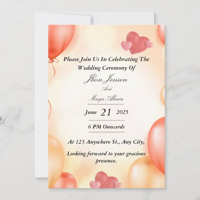 Faire-part de mariage Ballon Orange Pastel avec Cœ (Devant)