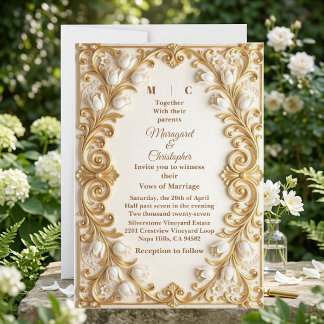 Faire-part de mariage Baroque aux tulipes blanches