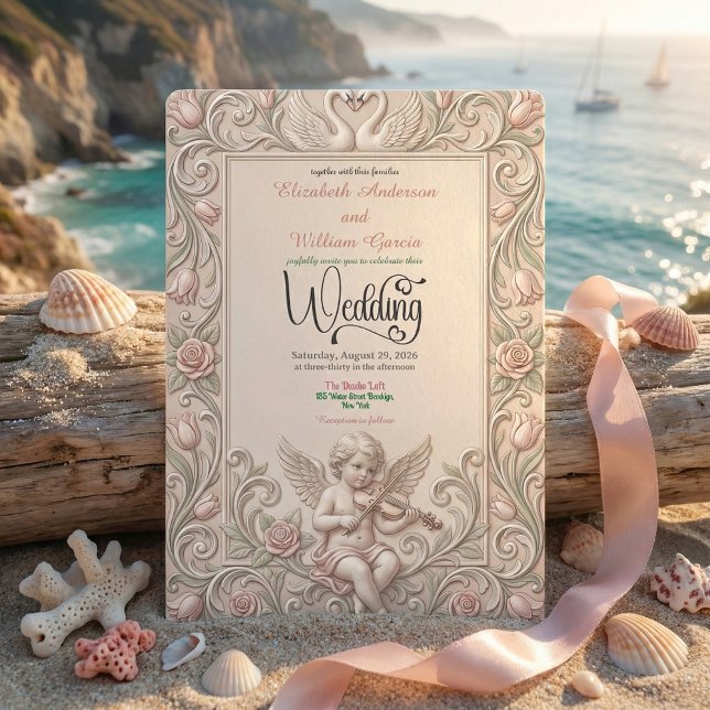 Faire-part de mariage baroque avec cygne et chérub (Créateur téléchargé)