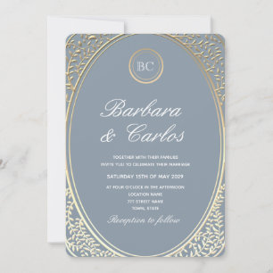 Faire-part de mariage baroque bleu poussiéreux et 