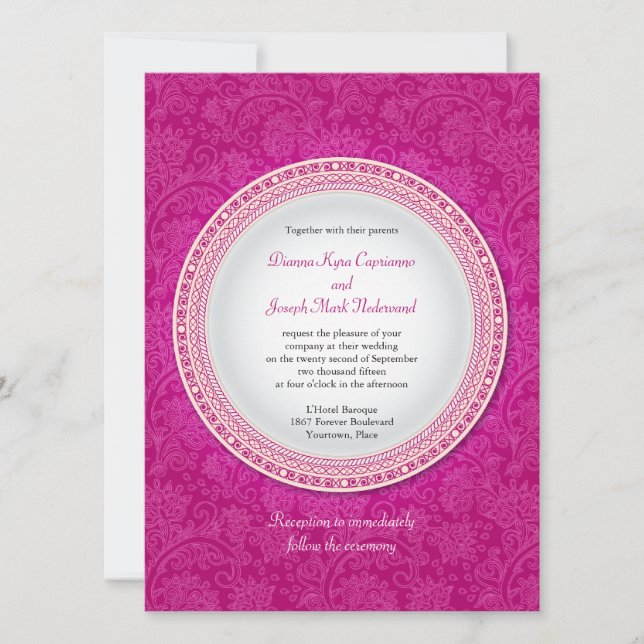 Faire-part de mariage baroque de la Plaque Fuchsia (Devant)