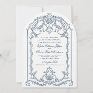 Faire-part de mariage baroque d'ornement bleu fran