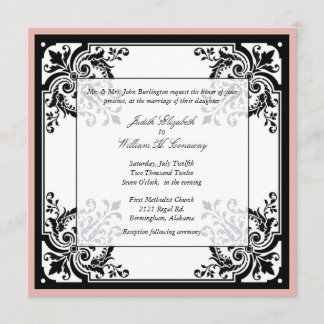 Faire-part de mariage baroque noir, blanc et brace