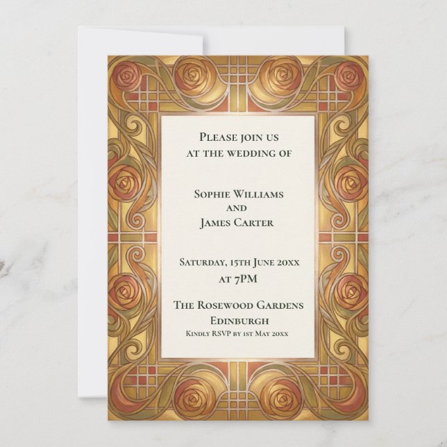 Faire-part de mariage baroque or terre cuite (Devant)