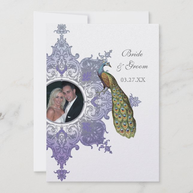 Faire-part de mariage baroque Peacock - Lavande (Devant)