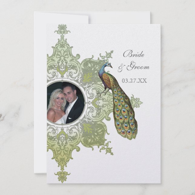 Faire-part de mariage baroque Peacock - Olive Lime (Devant)