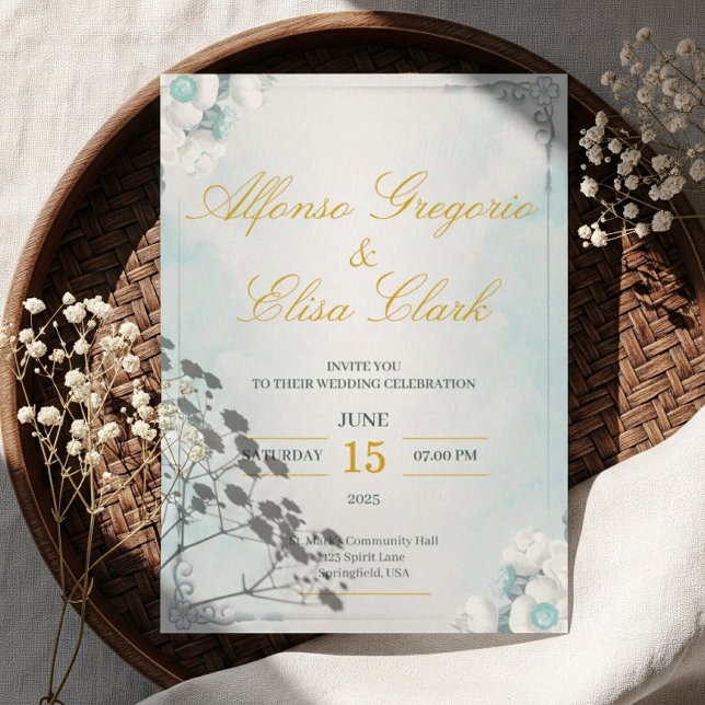 Faire-part de mariage beauté fleur bleue et blanch (Créateur téléchargé)