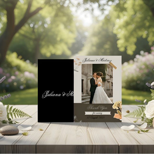Faire-part de mariage beige avec photo de la marié (Créateur téléchargé)