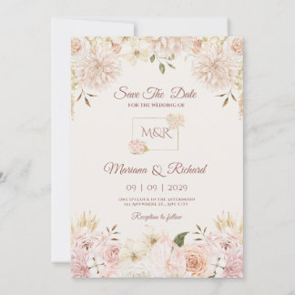 Faire-part de mariage beige et pêche