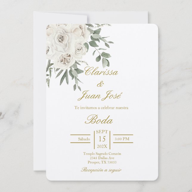 Faire-part de mariage beige rose blanche (Devant)