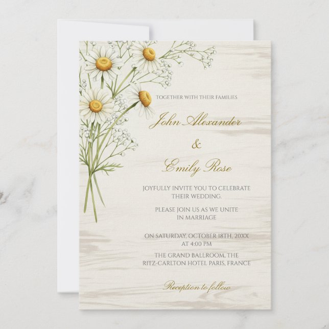 Faire-part de mariage beige rustique avec fleurs m (Devant)