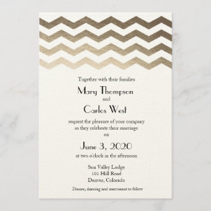 Faire-part de mariage bilingue d'Ecru Chevron d'or
