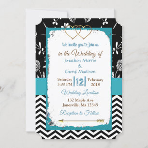 Faire-part de mariage Black and Blue Gold Hearts