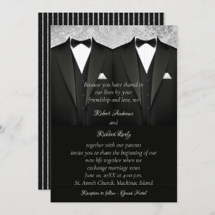Faire-part de mariage Black and Silver Gay Tuxedo