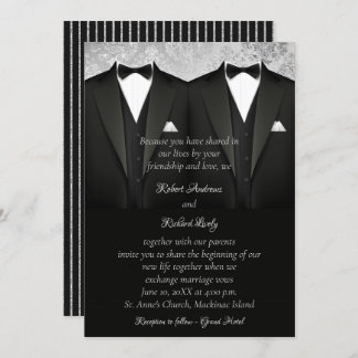 Faire-part de mariage Black and Silver Gay Tuxedo