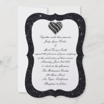 Faire-part de mariage Black Glitter Black Heart