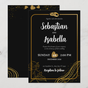Faire-part de mariage Black & Gold personnalisé