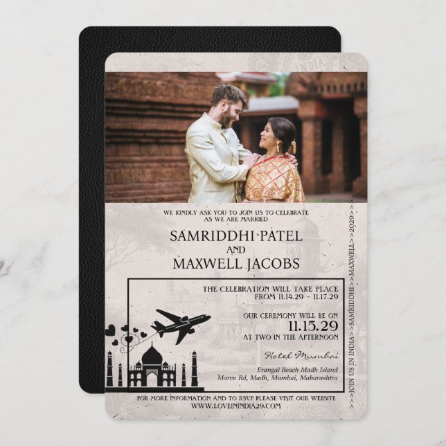 Faire-part de mariage Black India Passport (Devant / Derrière)