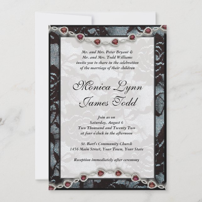 Faire-part de mariage Black Lace et Rubies (Devant)