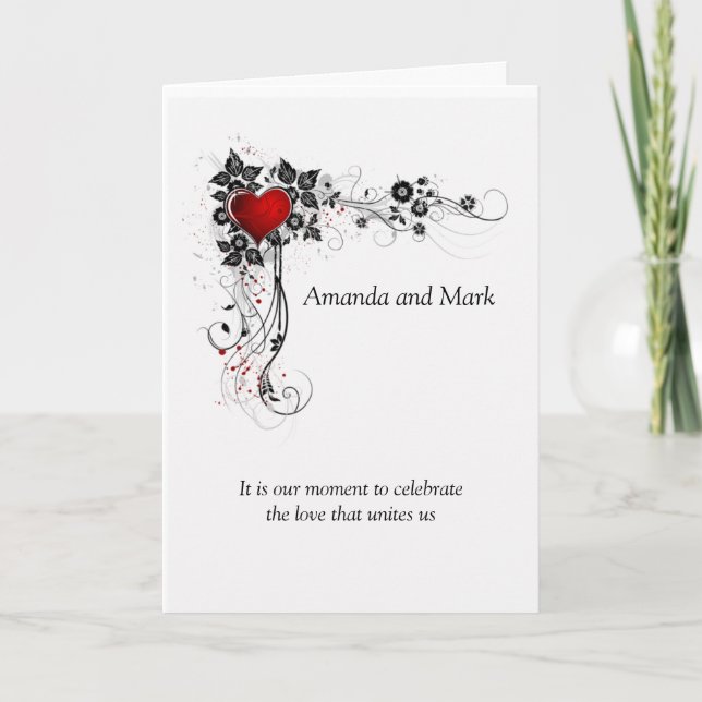 Faire-part de mariage Black Swirls Coeur Rouge (Devant)